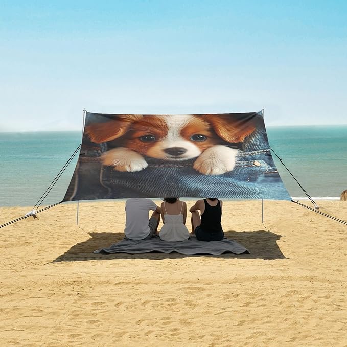 ALAZA Cute Dog on Jeans Beach Tent Sun Shelter Portable Canopy Sunshade for Outdoor Camping Picnics Backyard Fun 10x9 ft