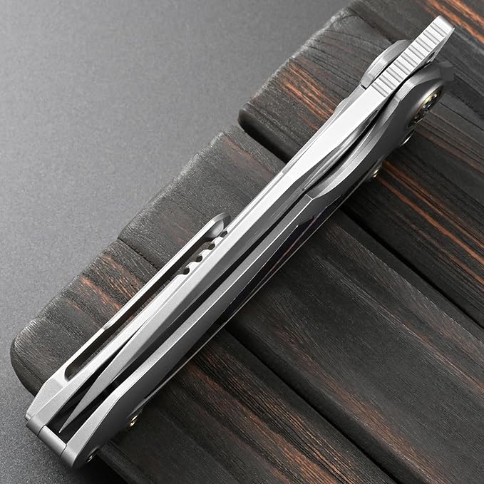 Sitivien ST888 Folding Knife M390 Steel Blade Titanium and Timascus Inlaid Handle Knife with Safety Lock Frame Lock for Outdoor Camping Hiking Survival
