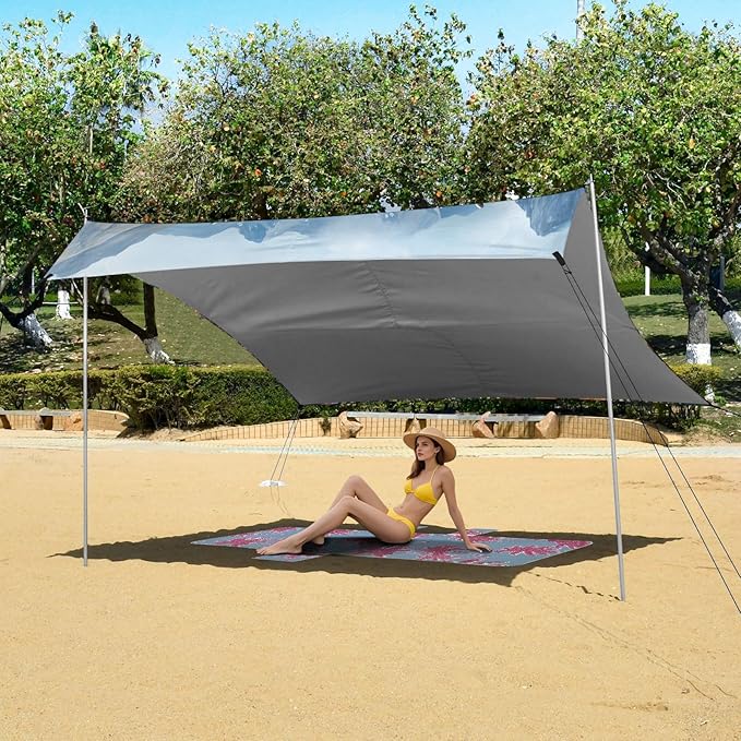 ALAZA Oil Painting Highland Cow Flowers Beach Tent Sun Shelter Portable Canopy Sunshade for Outdoor Camping Picnics Backyard Fun 10x9 ft