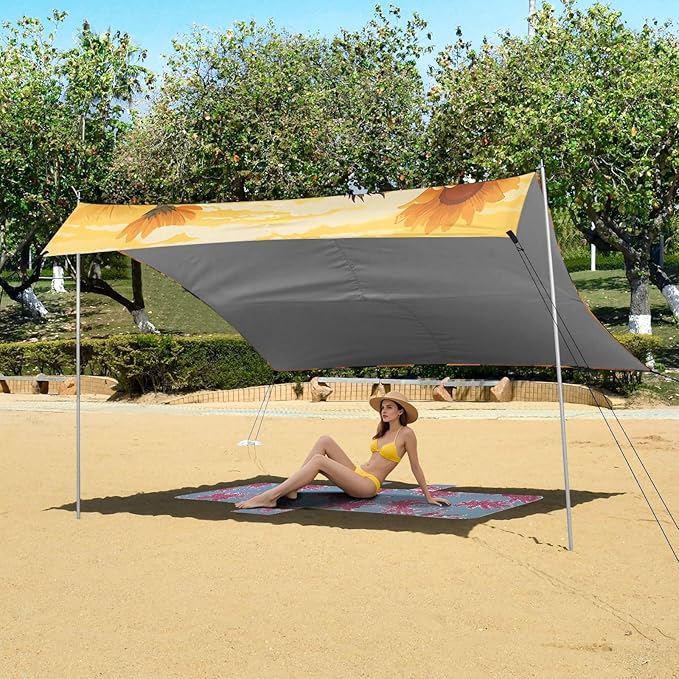 ALAZA Cute Dog with Sunflower Beach Tent Sun Shelter Portable Canopy Sunshade for Outdoor Camping Picnics Backyard Fun 10x9 ft