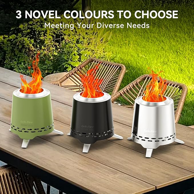 ONLYFIRE OUTDOOR LIVING 2-in-1 Smokeless Fire Pit with Pot Bracket &amp Carry Bag 7.8” Portable Camping Stove Wood Burning Mini Tabletop Fireplace for Patio Backyard RV Tailgating Black FP053