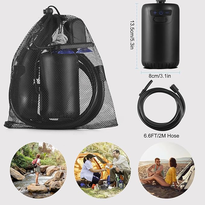 Portable Shower for Camping 8000mAh Rechargeable Camping Shower Electric Showers with Intelligent Digital Display Outdoor Camp Pump Showerhead Nozzle for Hiking