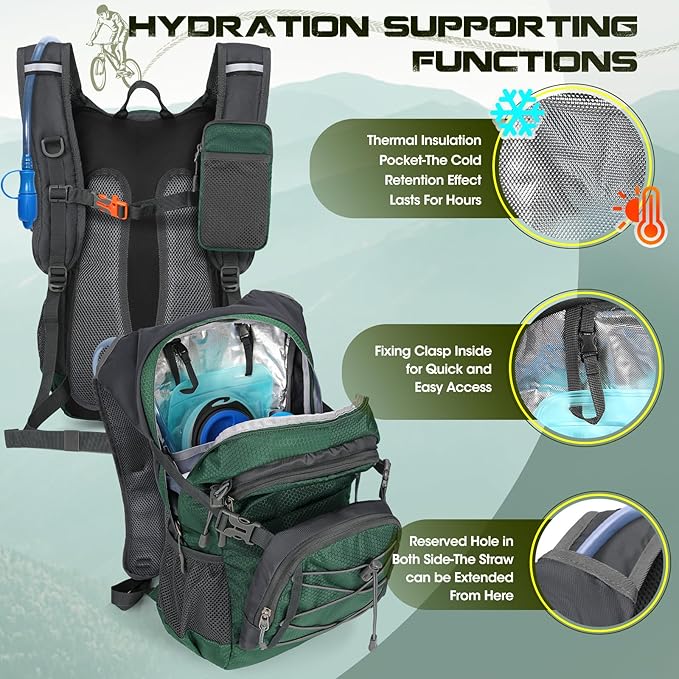 Hydration Backpack with Water Bladder 18L Lightweight Hiking Backpack for Women&ampMen Small Insulated Hydration Water Pack for Hiking Running Cycling Biking