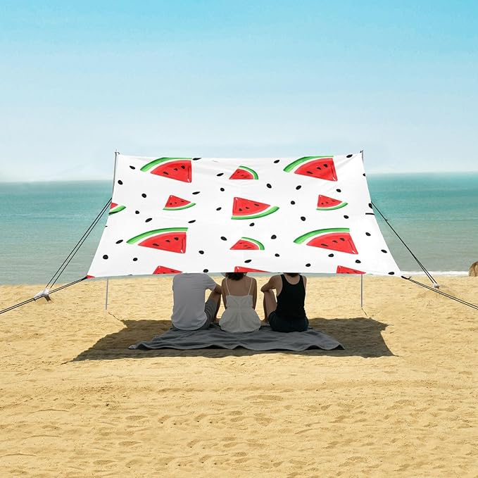Beach Canopy with Windproof Ropes &amp Sandbags Beach Tent Sun Shade Sun Shelter for Camping Trips Fishing Backyard Fun or Picnics Watermelon