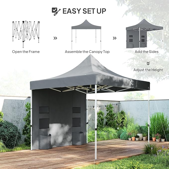 10ftx10ft Pop-Up Canopy Tent with Reinforced 32mm/25mm Steel FFor rame UPF50+ Gray OxFor Ford Canopy 3-Level Height &amp Mesh Storage Pockets