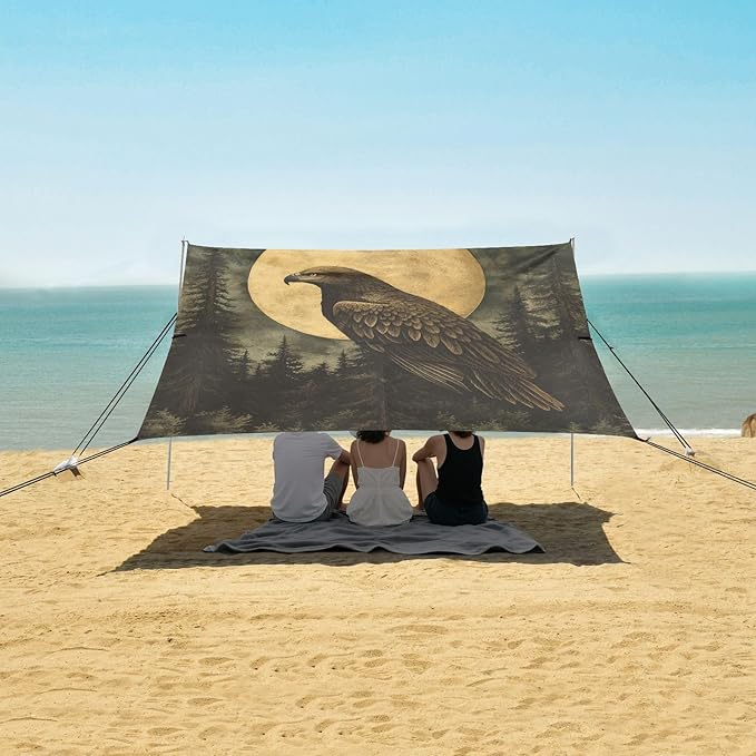 ALAZA Eagles Crescent Moon Forest Beach Tent Sun Shelter Portable Canopy Sunshade for Outdoor Camping Picnics Backyard Fun 10x9 ft