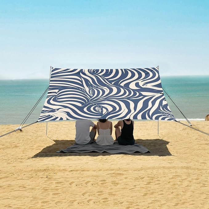 Animal Print Style Steelblue Beach Cabana Tent UPF50 Lightweight Sun Shelter with Sand Shovel for Camping Trips Fishing Backyard Fun or Picnics