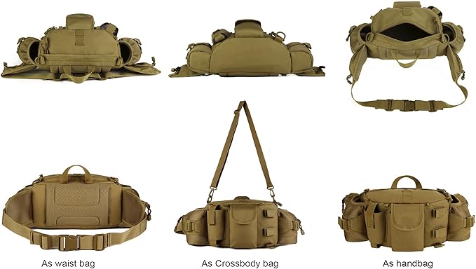 Huntvp Tactical Waist Pack Bag with Water Bottle Pocket Holder Military Fanny Packs Waterproof Hip Belt Bag Pouch for Hunting Camping Trekking (Brown)