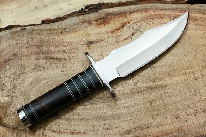 GCS Custom Handmade Stacked Leather Handle Bowie Survival Tactical Gear Hunting Knife D2 Tool Steel Buffalo Hide Sheath GCS145