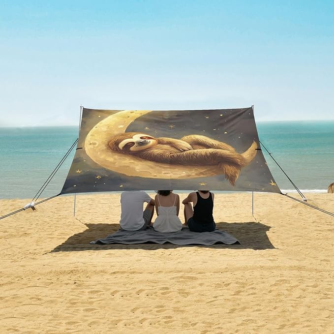 ALAZA Sloth Sleeping on The Moon Beach Tent Sun Shelter Portable Canopy Sunshade for Outdoor Camping Picnics Backyard Fun 10x9 ft