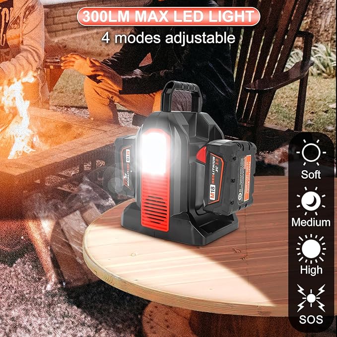 DC 18V to AC 120V Power Inverter Compatible with Milwaukee M18 18V Battery 350W Pure Sine Wave Portable Power Inverter Converter with LCD Display and LED Light 2 Battery Port