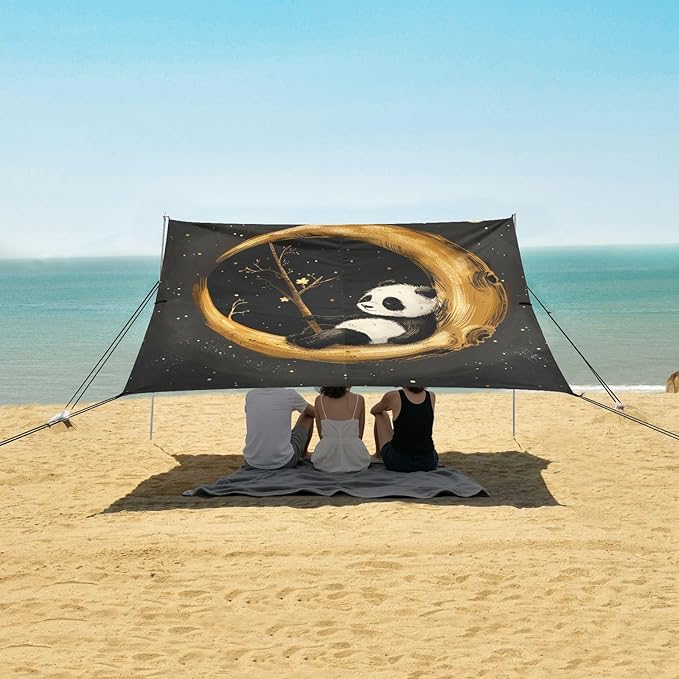 ALAZA Panda on The Gold Moon Beach Tent Sun Shelter Portable Canopy Sunshade for Outdoor Camping Picnics Backyard Fun 10x9 ft