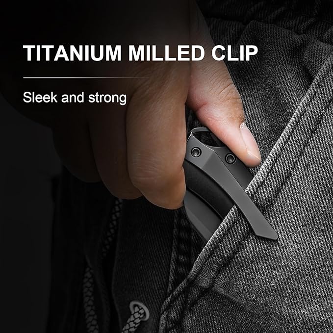 Kizer Crest Camping Folding Knives 3.05 S35VN Steel Sheepsfoot Blade Camping Knife with Black Titanium Handle Thumb Stud &amp Flipper Opener Frame Lock for Hiking Fishing Ki3714A2