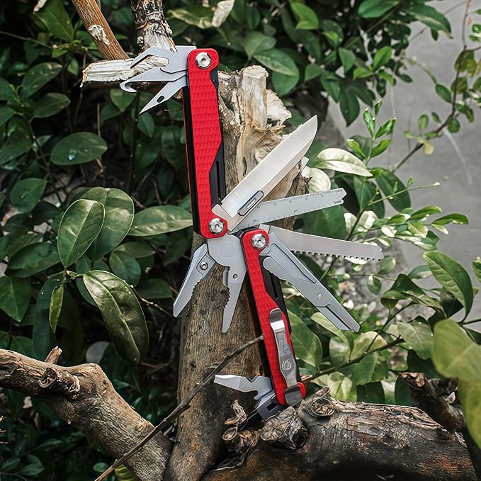 Multitool 20-in-1 Full-Size Multi-Purpose Pliers Lightweight EDC Tactical Gear With Safety Locking Camping Knives &amp Tools Gifts for Guys Gifts for Hunters Men who have Everything (Black)