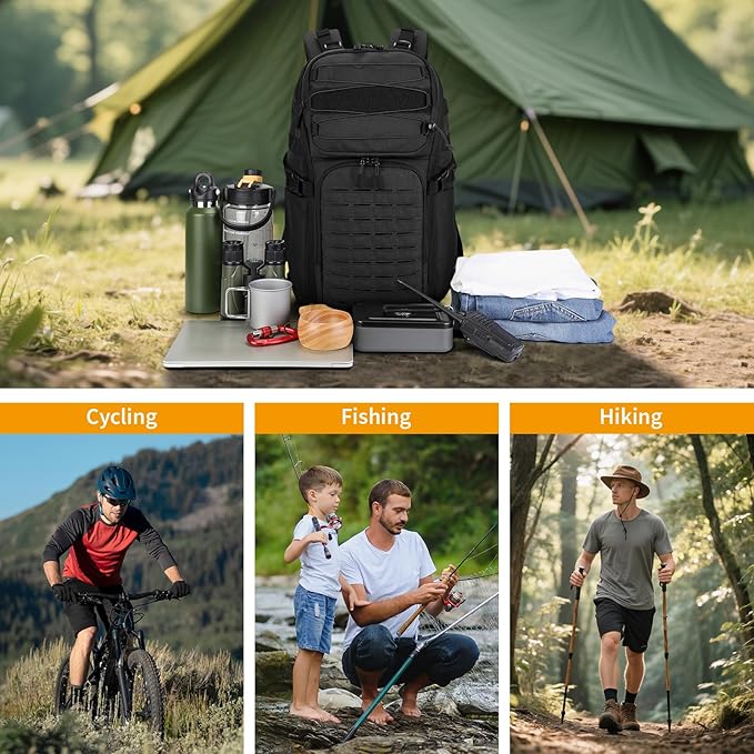 HUNTVP Tactical Backpack for Men 35L Military Backpack MOLLE 1000D Army Daypack 3 Day Bug Out Bag for Work Camping Hiking Outdoor Black