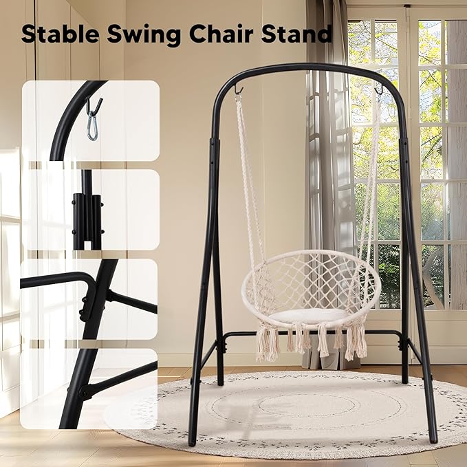 SUNCREAT Indoor Hammock Swing Chair with Stand Hanging Chair Outdoor with Stand 400 lbs Capacity Beige