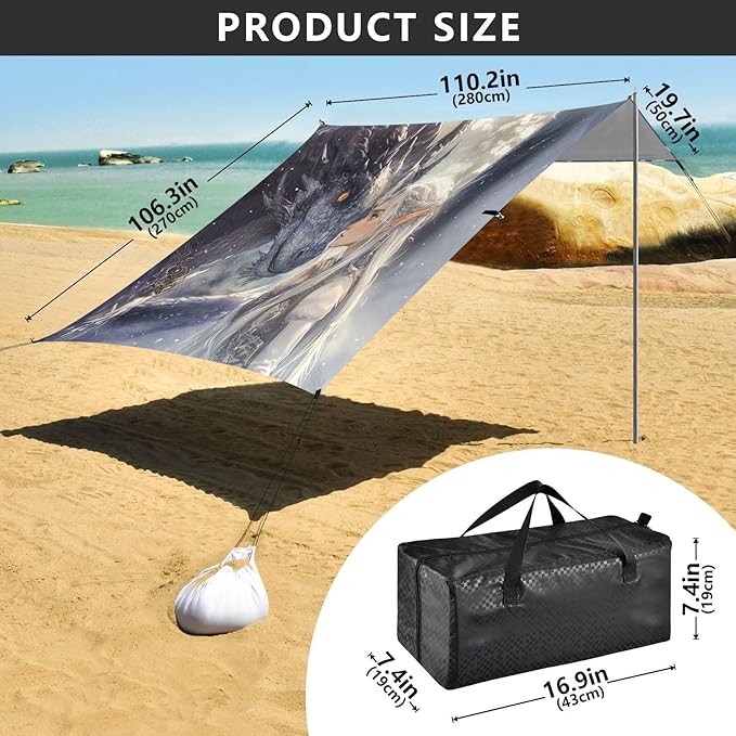 ALAZA Dragon Prince Elf Beach Tent Sun Shelter UPF50+ Protection Beach Shade Canopy w/ 4 Sandbags for Outdoor Camping Fishing Backyard Fun Picnic 10x9 ft