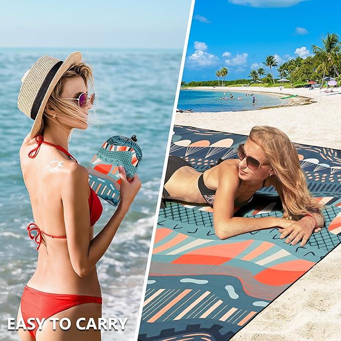 Beach Blanket Waterproof Sandproof Beach Mat 79 X 83/10'x9'for 2-8 Adults Quick Drying Outdoor Picnic Mat Beach Accessories for Travel Camping Hiking