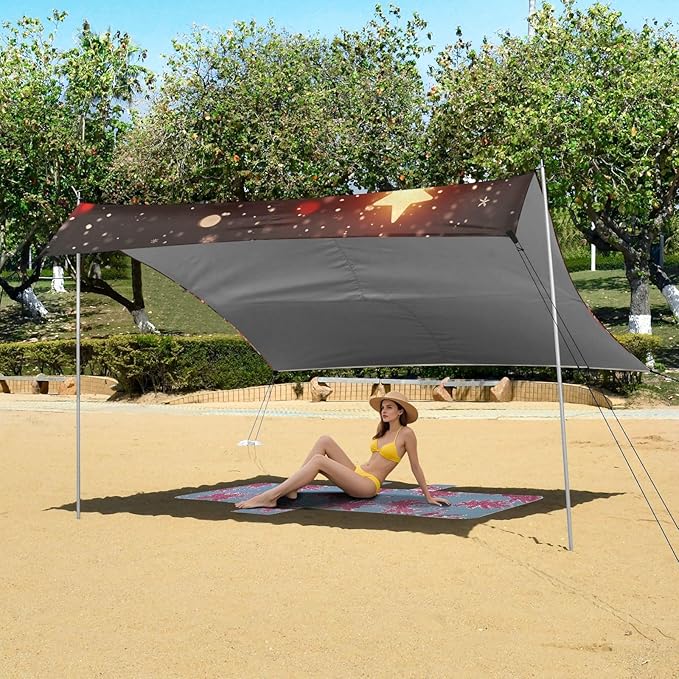 ALAZA Snowman Christmas Tree Beach Tent Sun Shelter Portable Canopy Sunshade for Outdoor Camping Picnics Backyard Fun 10x9 ft