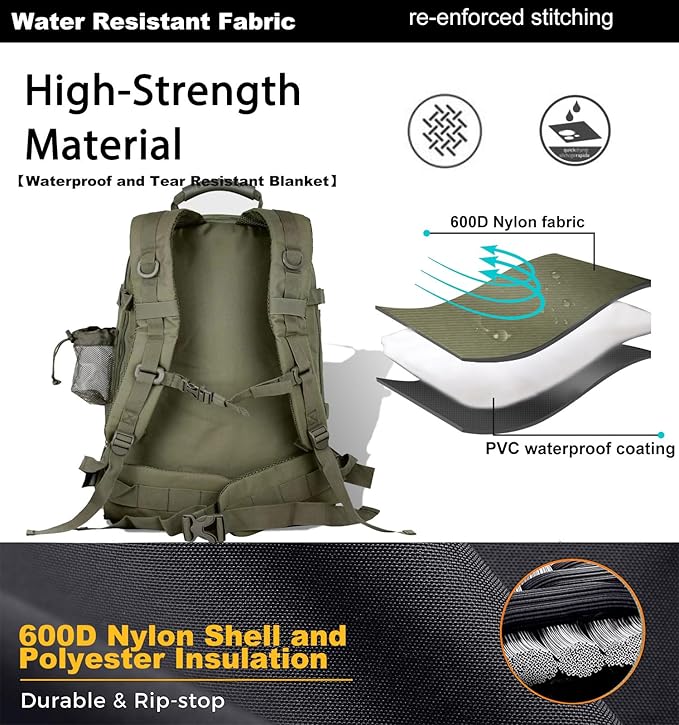 Large Military Bug Out Bag 3 Day Pack Expandable Backpack Army Daypack for Outdoor Hiking Hunting (Green)