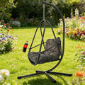 JESE Swing Egg Chair with Stand - UV Resistant &amp Waterproof Cushion Included with Cup Holder - Indoor/Outdoor Hanging Hammock Chair Suitable for Patio Bedroom Balcony Garden (Black)