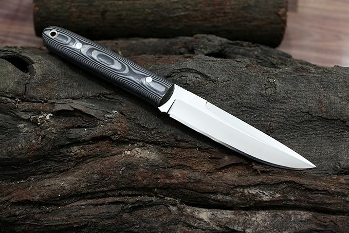 GCS Handmade D2 Steel Hunting Knife with Black and White Micarta Handle Full Tang Blade and Leather Sheath for Hunting Hunting Camping Survival EDC-GCS 945
