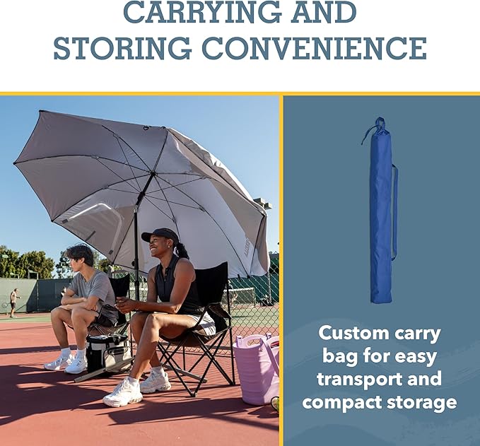 Sport-Brella Premiere UPF 50+ Umbrella Shelter with Patented Side Panels and Tilt Mechanism Heavy-Duty 1.25 Inch Center Pole Auger Anchor for Sand and Grass