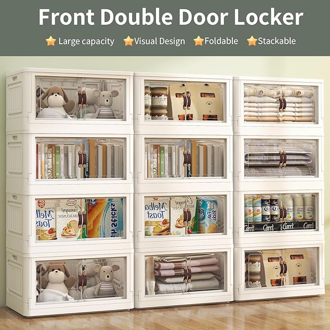 5 Storage Bins with 5 Lids78 Qt White Closet Organizers and Storage 3 Packs Stackable Bins with WheelsDouble Door Collapsible Storage Bins for Home and OfficeClear White Door