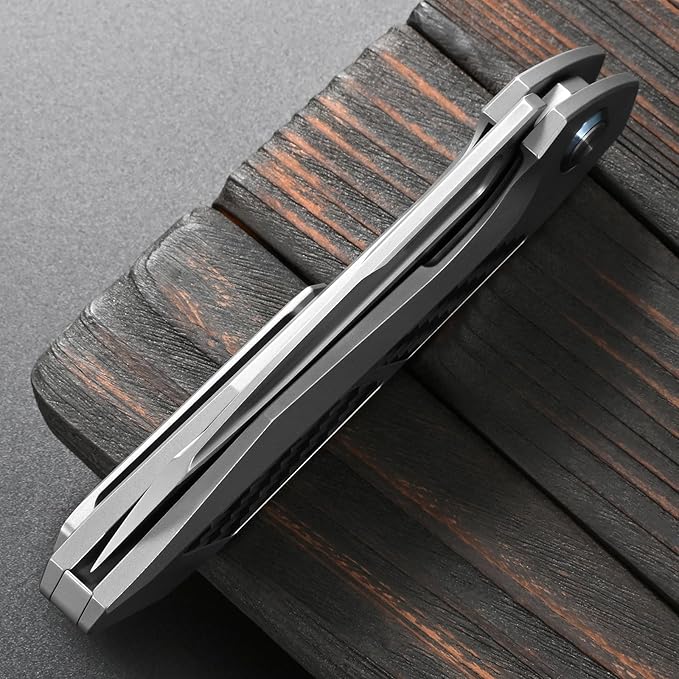 Sitivien ST996 Folding KnifeHandmade M390 Pearlescent Polishing BladeTitanium &amp Carbon Fiber Handle Pocket Knife for Outdoor CampingHikingHunting(Gray)