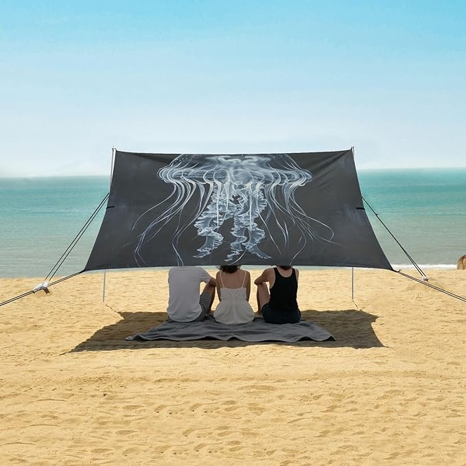 ALAZA Dark Sea Jellyfish Marine Beach Tent Sun Shelter Portable Canopy Sunshade for Outdoor Camping Picnics Backyard Fun 10x9 ft