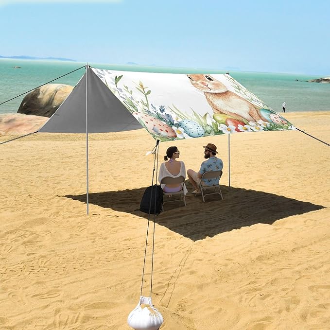 ALAZA Happy Easter Rabbit Easter Eggs Spring Flowers Beach Tent Sun Shelter Portable Canopy Sunshade for Outdoor Camping Picnics Backyard Fun 10x9 ft