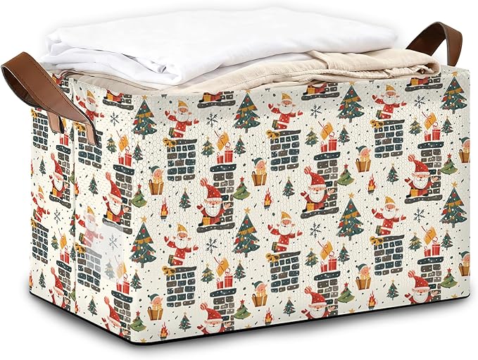 Christmas Tree Gift Storage Bin with Handles Basket Storage Organizer for Shelves Closet Nursery Book Laundry Hamper &amp Home Decor