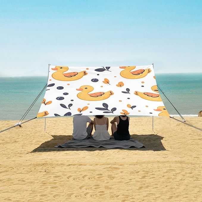 ALAZA Flower Duck Pattern Beach Tent Sun Shelter Portable Canopy Sunshade for Outdoor Camping Picnics Backyard Fun 10x9 ft