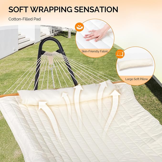 ONCLOUD Hammock with Stand for Outsides Heavy Duty Adjustable Double Hammock Set All-in-one Use Hammock with Stand for Outdoors Patio Garden Yard 550 LBS(White Set)