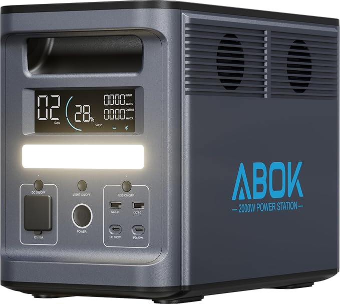 1536Wh ABOK Ark2000 Portable Power Station LiFePO4 Battery Expandable to 4.6kWh 1.3 Hrs 0-100% Hypercharging UPS App 2000W AC Solar Generator for Camping Emergency RV Off-Grid Living