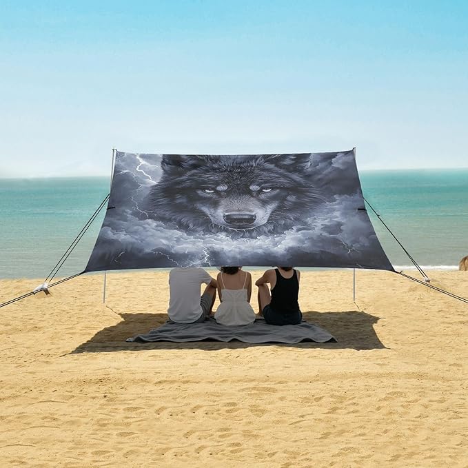 ALAZA Clouds Lightening Storm Wolf Beach Tent Sun Shelter Portable Canopy Sunshade for Outdoor Camping Picnics Backyard Fun 10x9 ft