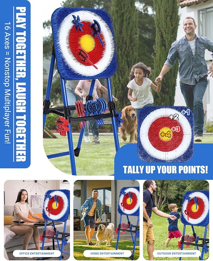 Axe Throwing Bristle Target with 16 Throwing Axes Set Foldable Axe Throwing Game for Backyard Outdoor Games Yard Game Carnival Games