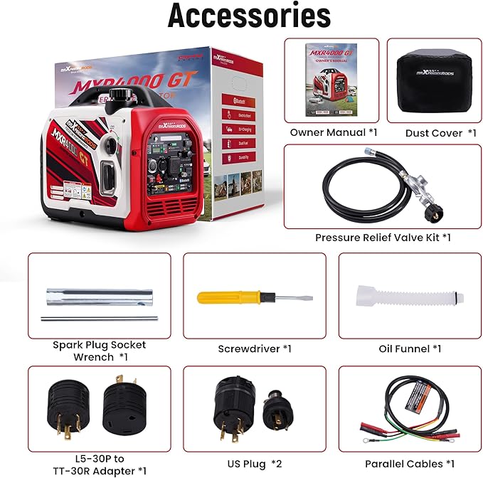 maXpeedingrods 4000 Watt Dual Fuel Inverter Generator with Bluetooth® Control Start and Display RV Ready Electric Start Quiet for Outdoor Camping Home Backup GardenPGMA Compliant