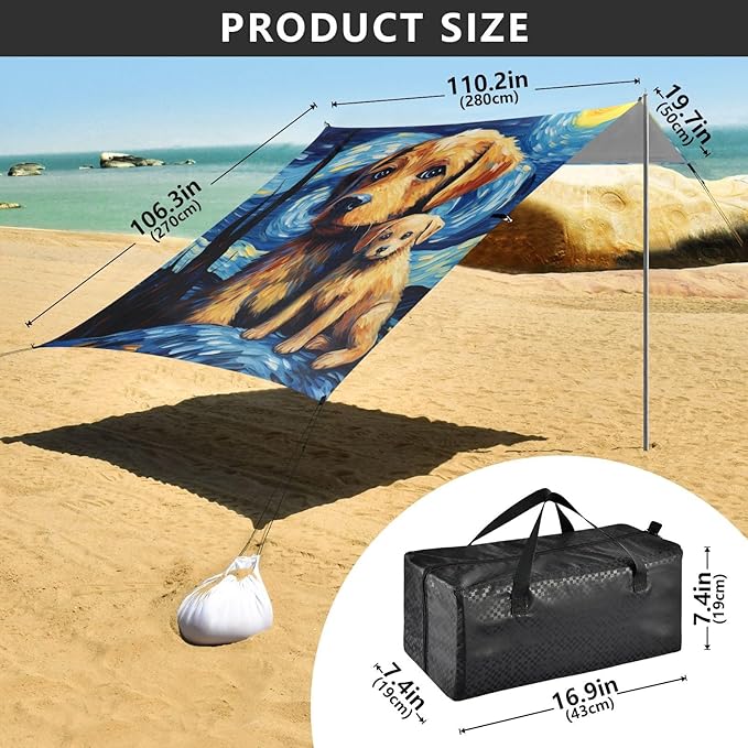 ALAZA Cute Dog Galaxy Starry Night Beach Tent Sun Shelter Portable Canopy Sunshade for Outdoor Camping Picnics Backyard Fun 10x9 ft