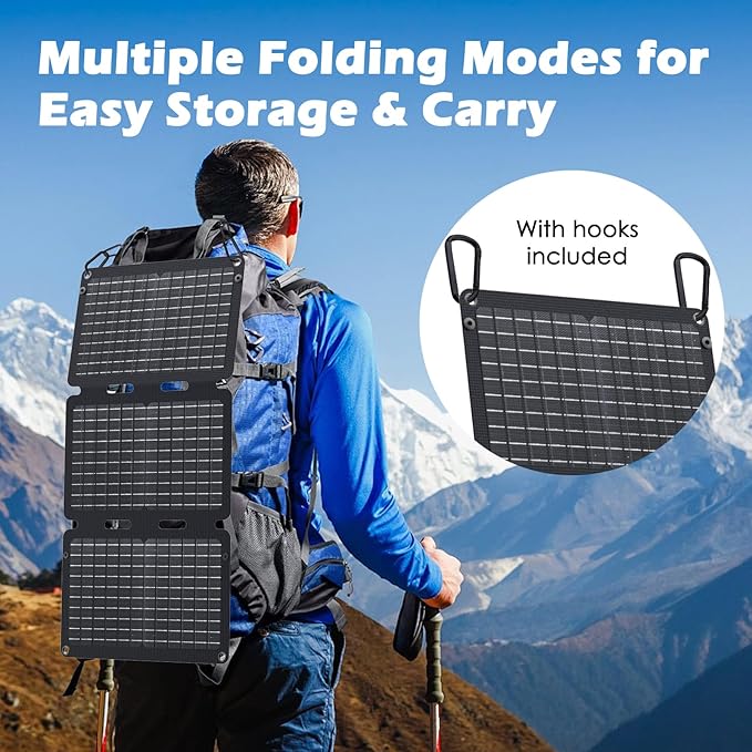 JIYHF Portable Power Station 99.9Wh with Foldable Solar Panel 30W Laptop Charger &amp Backup Power with 65W USB-C PD 100W AC Outlet 12V DC Output LED Light for Camping Home Backup Emergency RV