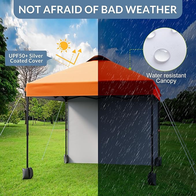 10x10ft Pop Up Canopy Tent With SidewallOutdoor Freestanding Sun Shelter Picnic and CampingInstant Shade Tent With Vented Roof for Beach &amp Events - Includes Storage BagSandbagsStakes&ampRopes