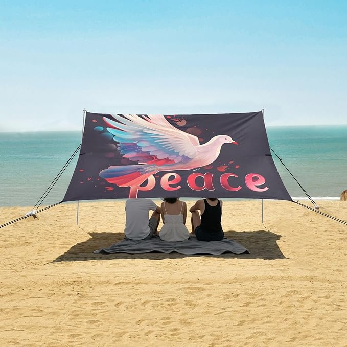 ALAZA Gradient Peace Dove Beach Tent Sun Shelter UPF50+ Protection Beach Shade Canopy w/ 4 Sandbags for Outdoor Camping Fishing Backyard Fun Picnic 10x9 ft