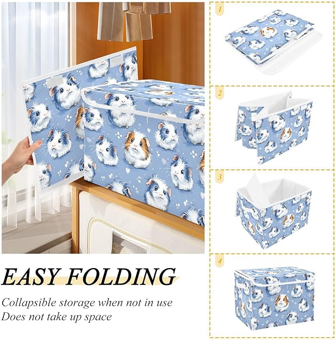 Storage Cube with Lid Blue Guinea Pigs Print 16.5×12.6×11.8 IN 1 Pack Collapsible Large Capacity Foldable Storage Basket Bin Organizer