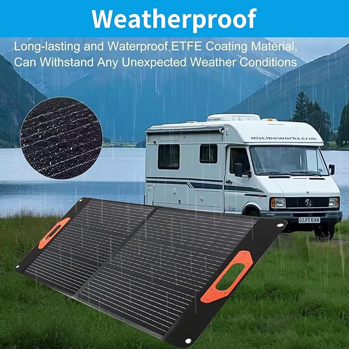 100W Portable Solar Panel for Power Station Compatible with Jackery Ecoflow Bluetti Anker and More Portable Power Stations Weatherproof for Camping RV Emergency Power (100W)