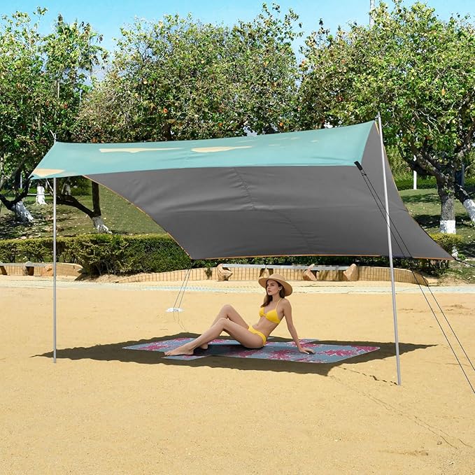 Beach Canopy with Windproof Ropes &amp Sandbags Beach Tent Sun Shade Sun Shelter for Camping Trips Fishing Backyard Fun or Picnics Cowboy