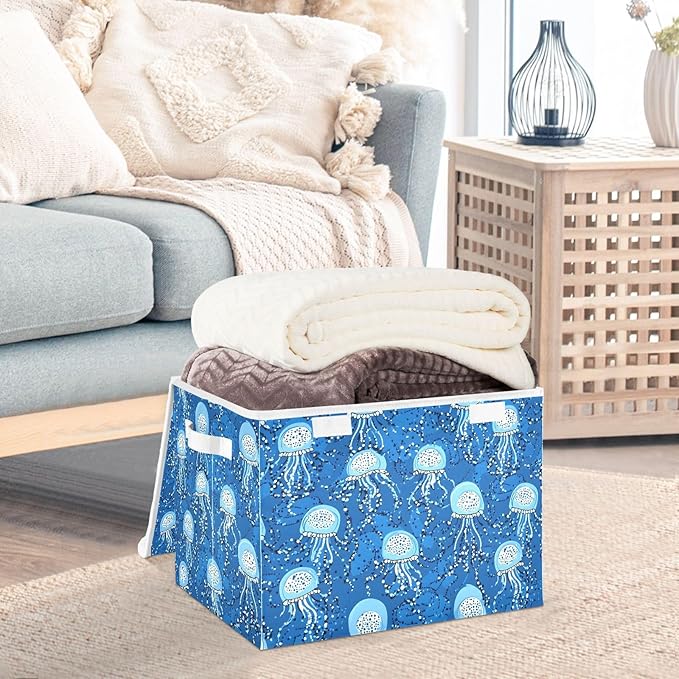 Storage Cube with Lid Octopus Blue Print 16.5×12.6×11.8 IN 1 Pack Collapsible Large Capacity Foldable Storage Basket Bin Organizer