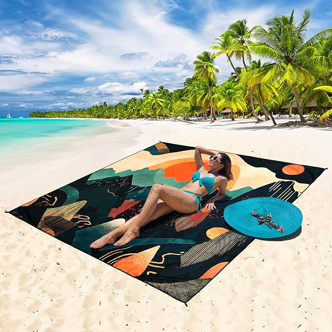 Beach Blanket Waterproof Sandproof Beach Mat 79 X 83/10'x9'for 2-8 Adults Quick Drying Outdoor Picnic Mat Beach Accessories for Travel Camping Hiking