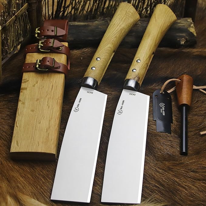 BA-KOR (Pioneer ) (15) DC53 steel 6mm thickened full Tang fixed knife+ Wooden sheath &amp(5.9IN) Cerium Igniter suitable for outdoor hunting cutting chopping camping obstacle removal explorati
