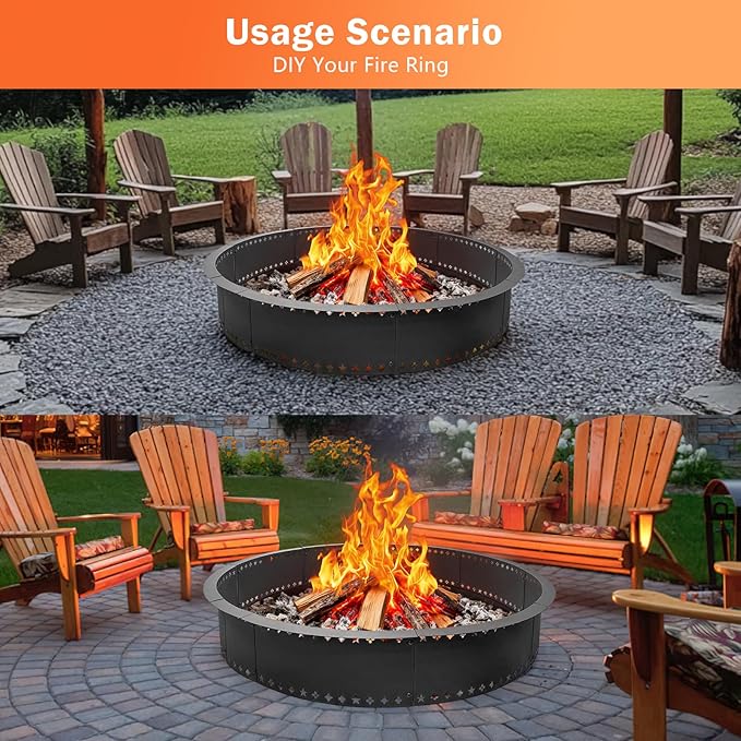 DFLU Smokeless Fire Pit Ring 48 inch Inner 52 inch Outer Large Firepit Ring Insert Metal Steel Round Firepit Ring for Outside Wood Burning DIY Fire Pits Outdoor Fire Place for Camping Patio Backyard