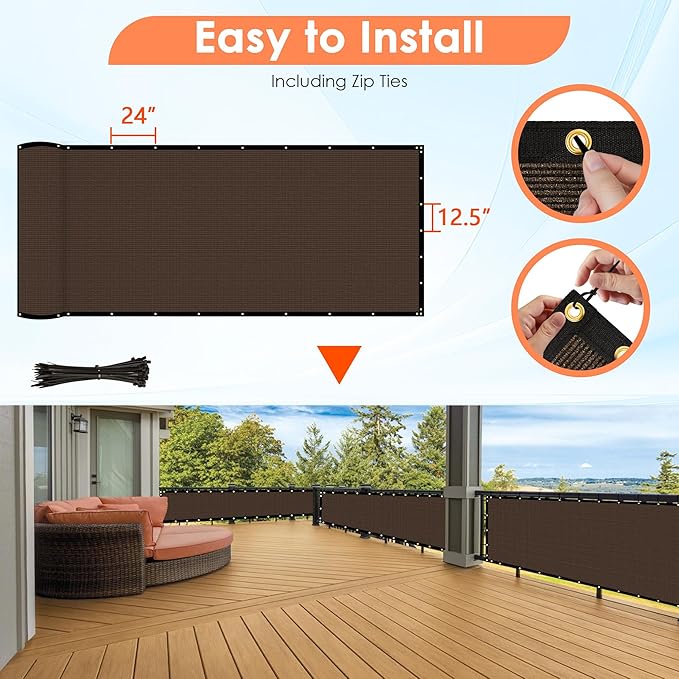 iCover 6x25ft Privacy Screen Fence Outdoor Fencing Panels Garden Windscreen Mesh Shade Sail Net Barrier Include Reinforced Bindings and Brass Grommets Cable Zip Ties Brown